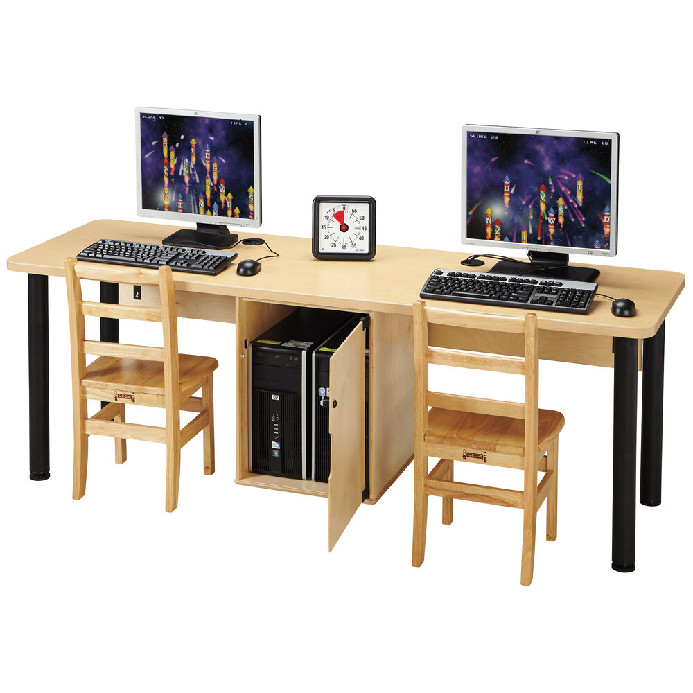 Jonti-Craft Baltic Birch 3344JC051 75" x 24" x 29" Dual Children's Wood Computer Lab Table with Lockable Dual CPU Cabinet