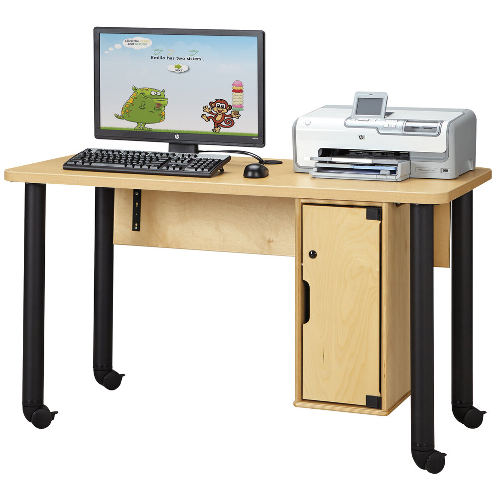 Jonti-Craft Baltic Birch 3348JC051 50 1/2" x 24" x 29" Single Children's Wood Computer Lab Table with Lockable CPU Cabinet