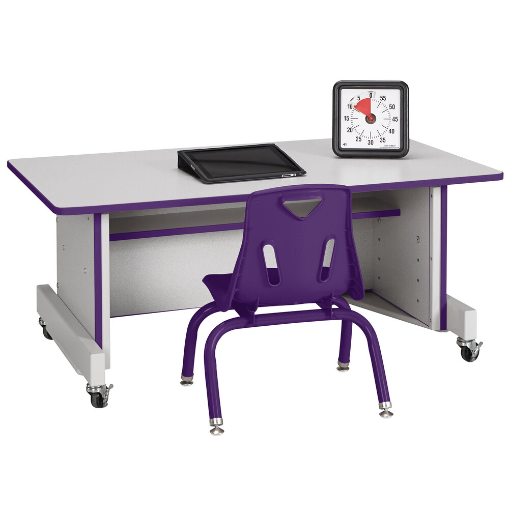 Rainbow Accents 3351JC004 Apollo 42" x 24" x 30" Adjustable Height Mobile Purple TRUEdge Freckled-Gray Laminate Computer Desk