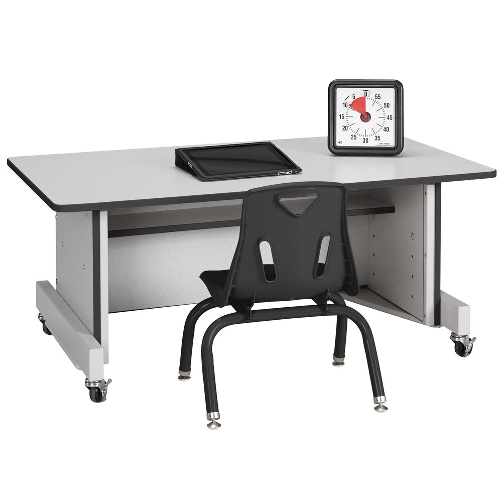 Rainbow Accents 3351JC180 Apollo 42" x 24" x 30" Adjustable Height Mobile Black TRUEdge Freckled-Gray Laminate Computer Desk