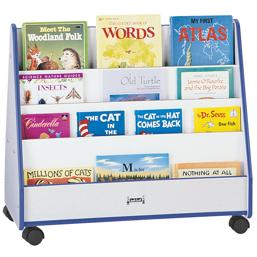 Rainbow Accents 3507JCWW003 30" x 16 1/2" x 30" Blue TRUEdge Freckled-Gray Mobile Double-Sided Pick-A-Book Stand
