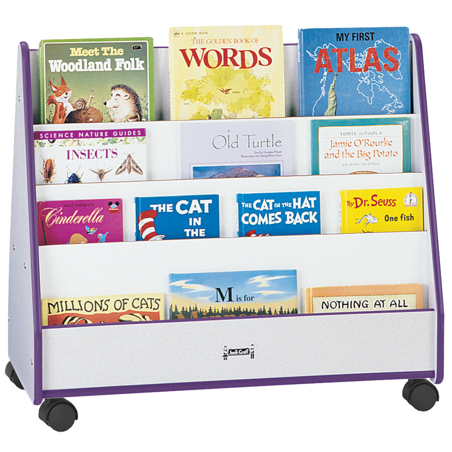 Rainbow Accents 3507JCWW004 30" x 16 1/2" x 30" Purple TRUEdge Freckled-Gray Mobile Double-Sided Pick-A-Book Stand