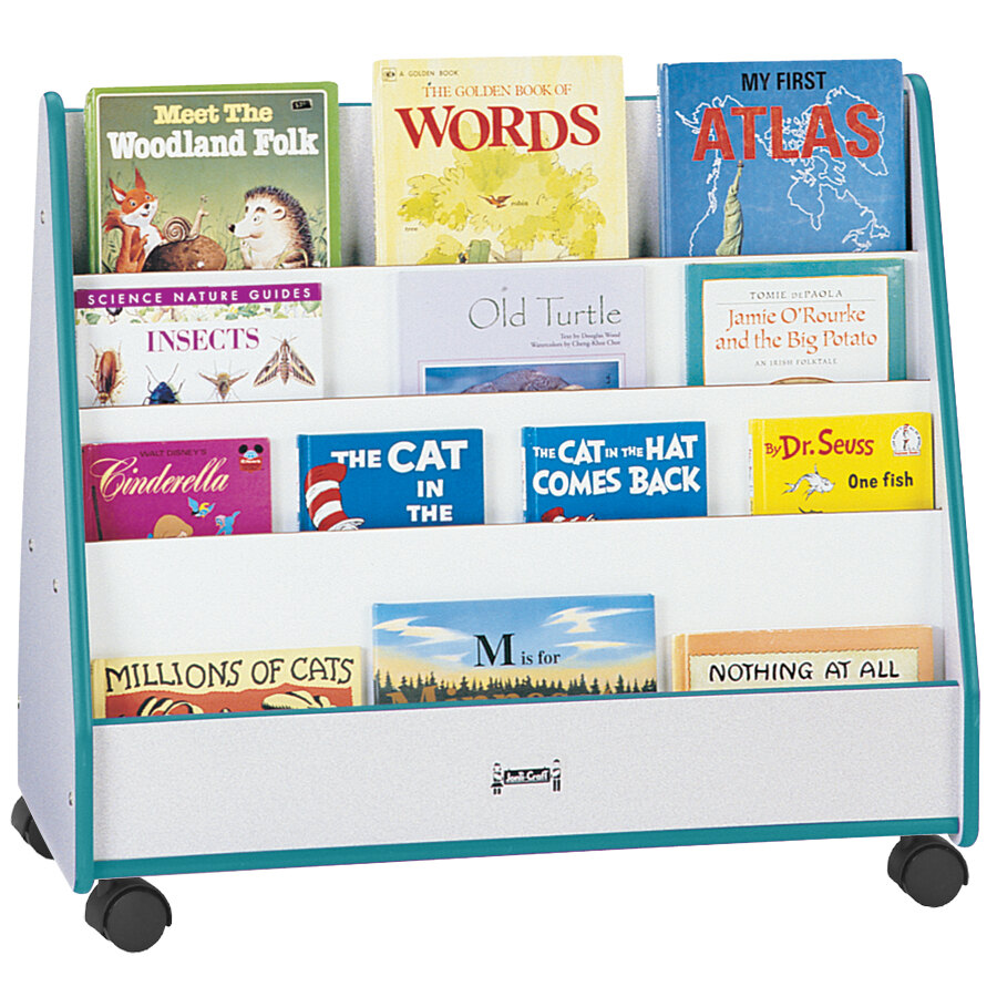 Rainbow Accents 3507JCWW005 30" x 16 1/2" x 30" Teal TRUEdge Freckled-Gray Mobile Double-Sided Pick-A-Book Stand