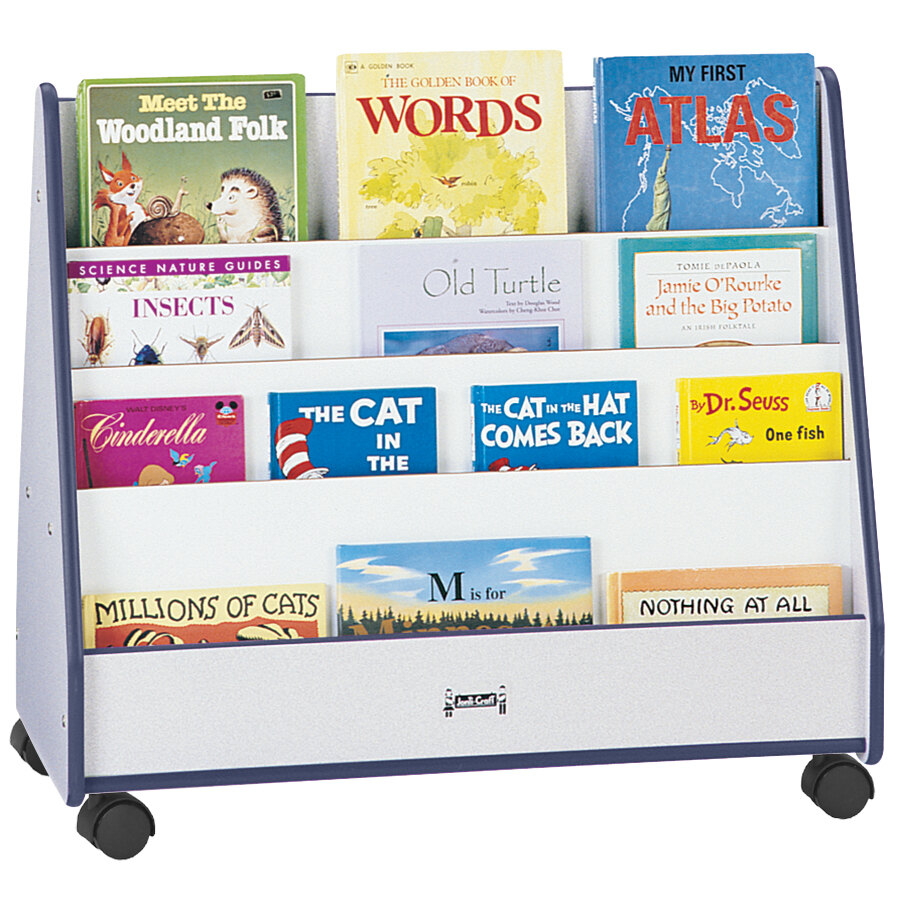 Rainbow Accents 3507JCWW112 30" x 16 1/2" x 30" Navy TRUEdge Freckled-Gray Mobile Double-Sided Pick-A-Book Stand