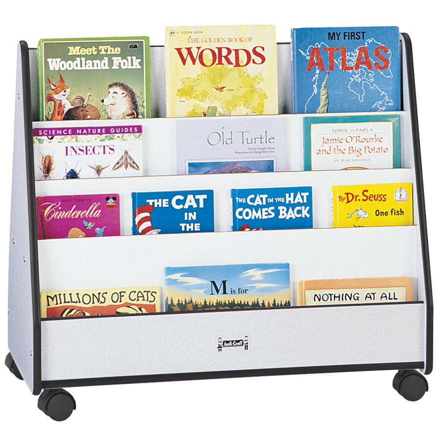 Rainbow Accents 3507JCWW180 30" x 16 1/2" x 30" Black TRUEdge Freckled-Gray Mobile Double-Sided Pick-A-Book Stand
