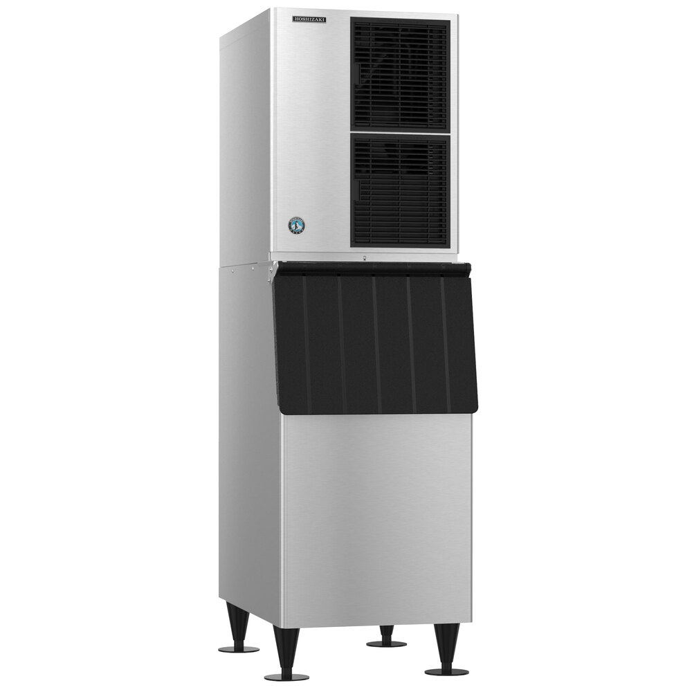 Hoshizaki KM-520MAJ Slim Line 22" Air Cooled Crescent Cube Ice Machine with Stainless Steel Finish Ice Storage Bin - 556 lb. Per Day, 300 lb. Storage