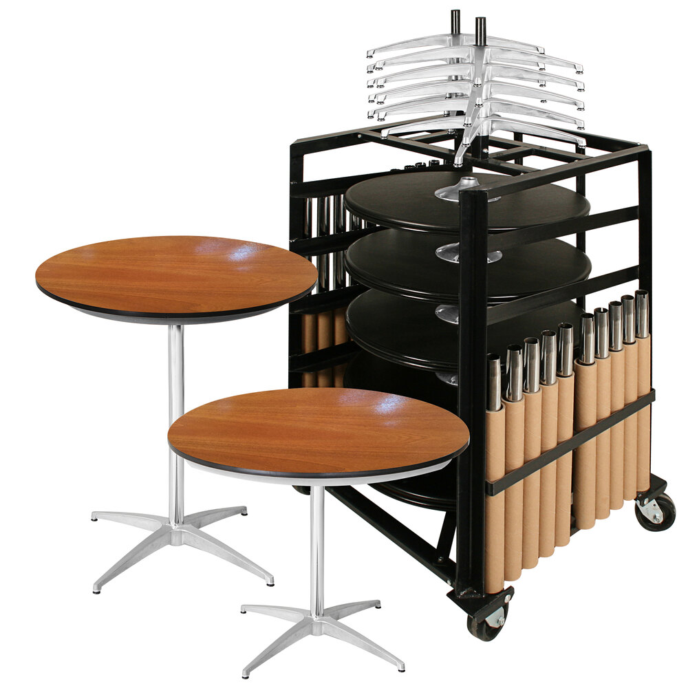 Resilient-IC 36" Round Bistro Table with Brushed Silver X-Base Package - Walnut