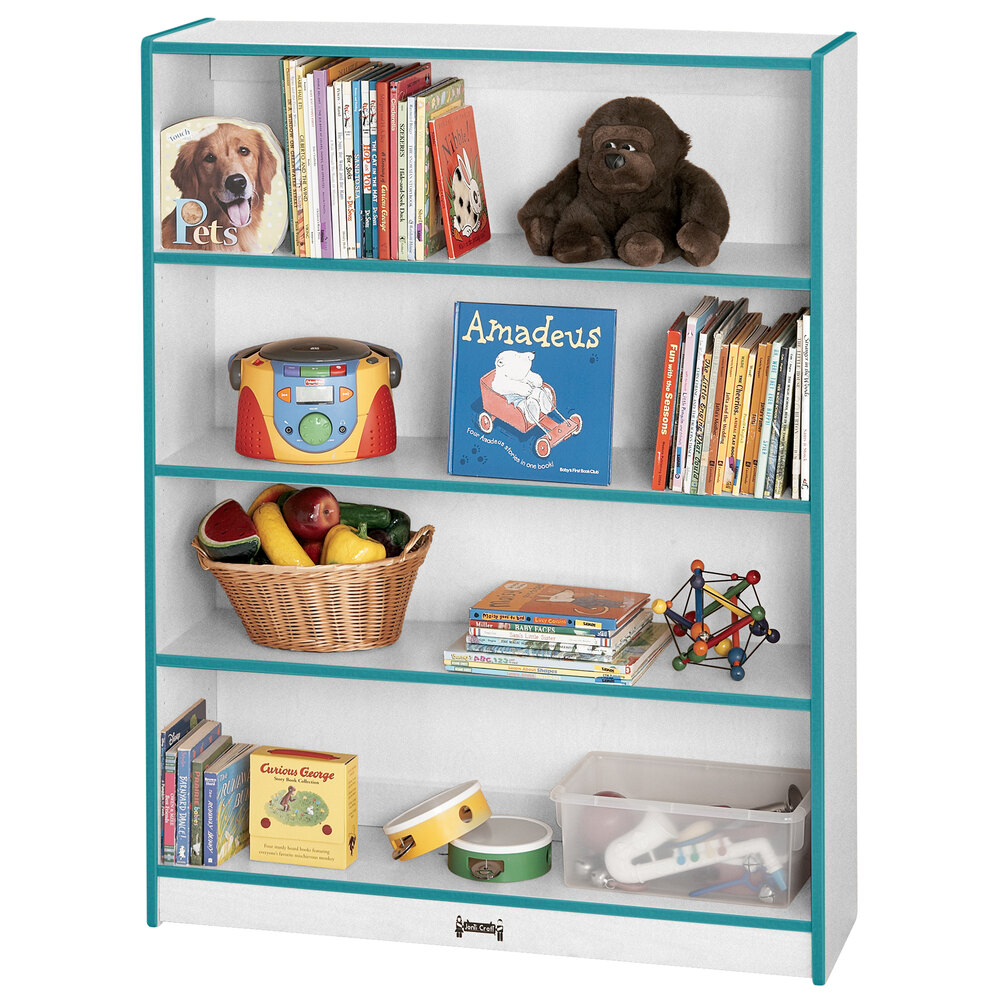 Rainbow Accents 0972JC005 36 1/2" x 11 1/2" x 59 1/2" Teal TRUEdge Freckled-Gray Tall Bookcase - Fully Assembled