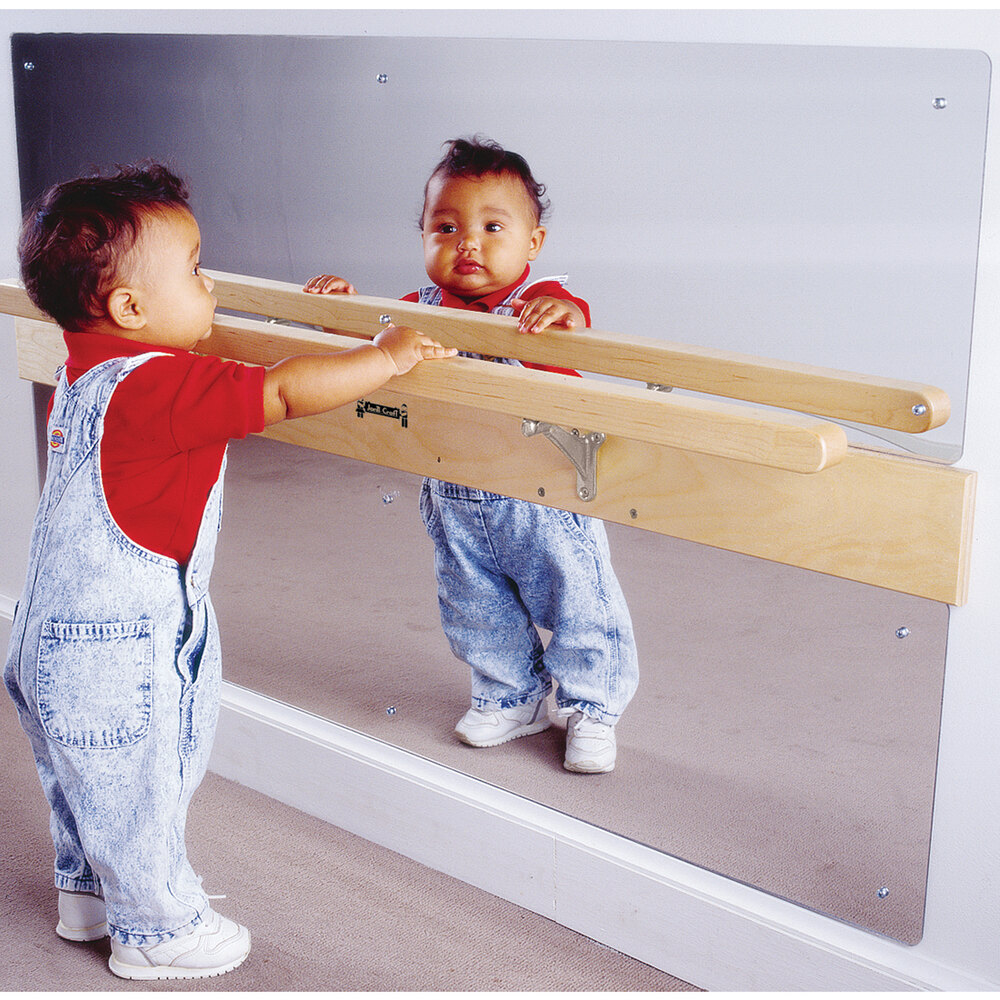 Jonti-Craft Baltic Birch 0619JC 48" x 3 1/2" x 27 1/2" Infant Coordination Mirror with Pull-Up Rail