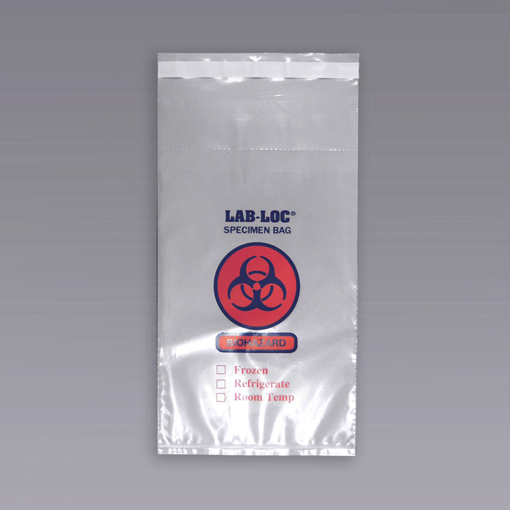 LK Packaging LABAC21010 Lab-Loc 10" x 10" Tamper-Evident 3-Wall Clear Biohazard Specimen Transfer Bag with Adhesive Closure - 1,000/Case