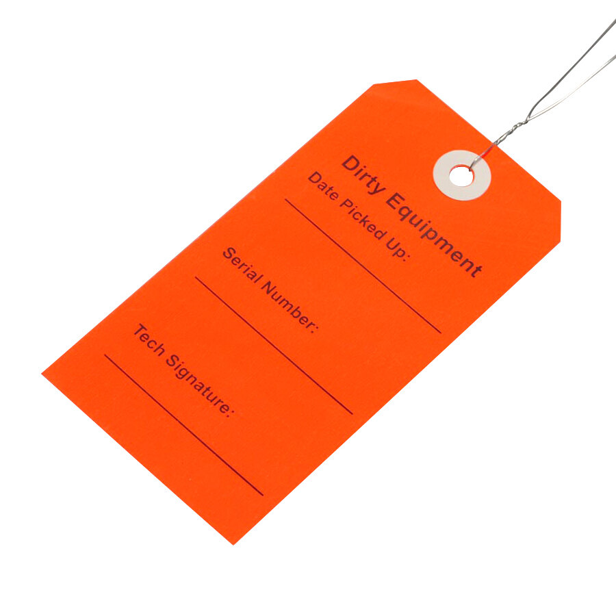 LK Packaging TDER 2 5/16" x 4 3/4" Red "Dirty Equipment" Tag with Wire Tie - 500/Case