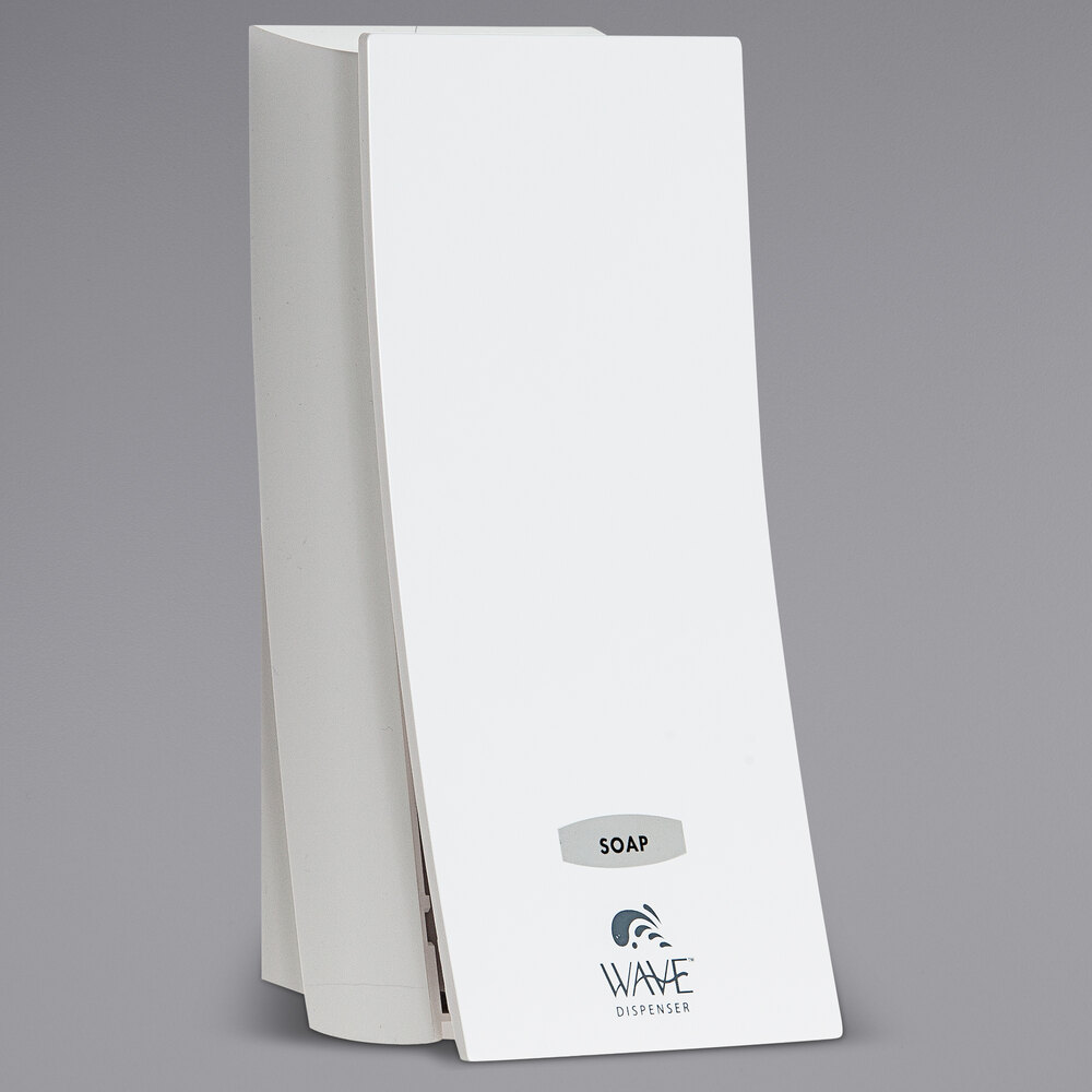 Dispenser Amenities 34150 Wave 16 oz. White Wall Mounted Locking Bulk Amenity Dispenser