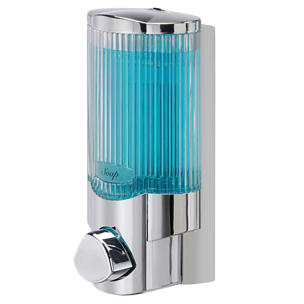Dispenser Amenities 38144 Signature 10 oz. Chrome Wall Mounted Locking Soap Dispenser with Translucent Bottle