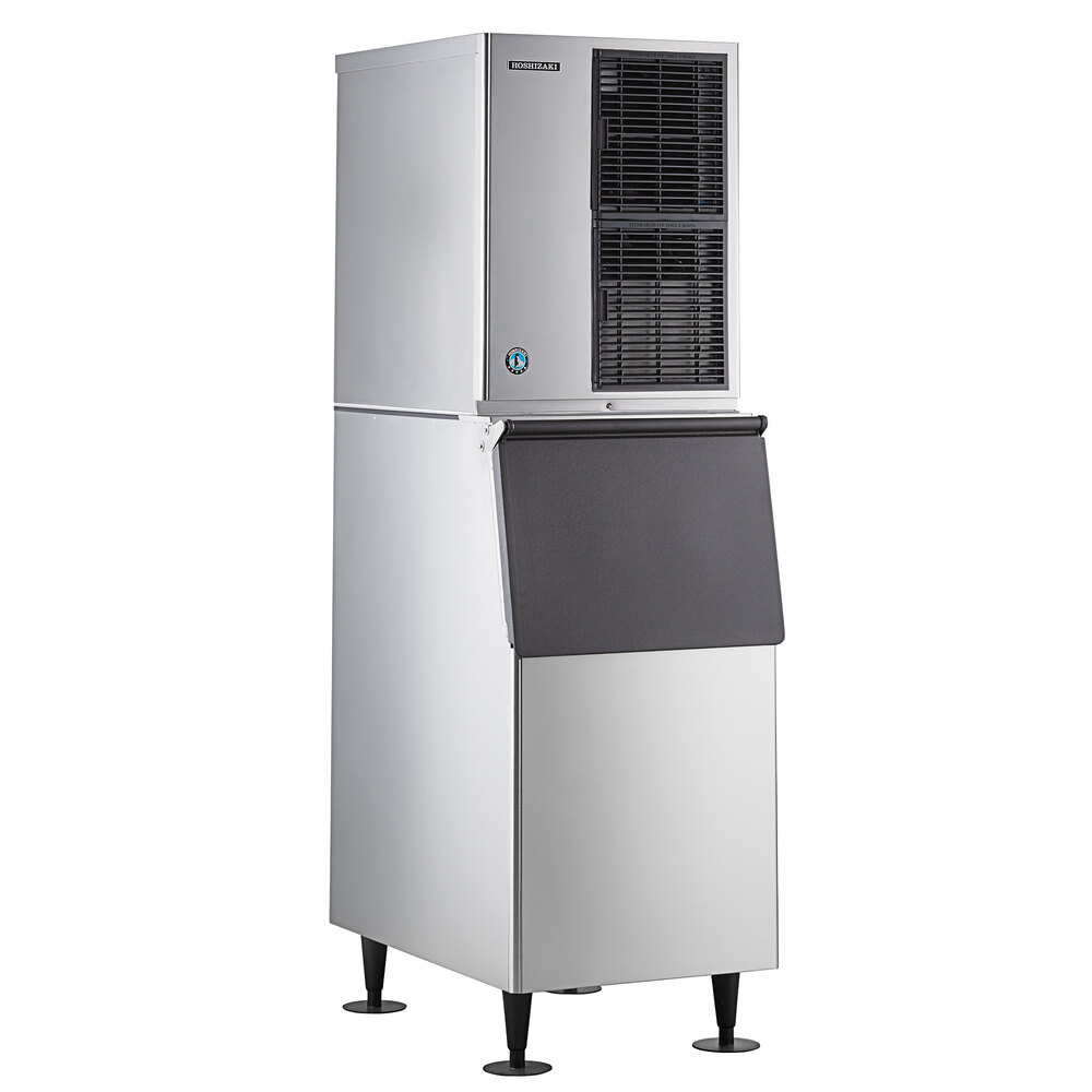 Hoshizaki KM-350MAJ Slim Line 22" Air Cooled Crescent Cube Ice Machine with Stainless Steel Finish Ice Storage Bin - 489 lb. Per Day, 300 lb. Storage