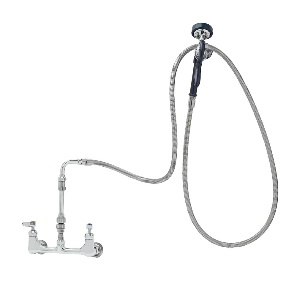 T&S P3-8WESV-00M-CR Wall Mounted Pet Grooming Faucet with 8" Centers, 96" Hose, 4+ GPM Angled Spray Valve, and Vacuum Breaker