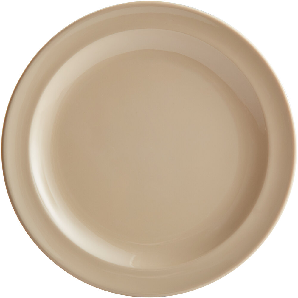 Acopa Foundations 10" Tan Narrow Rim Melamine Plate - Sample