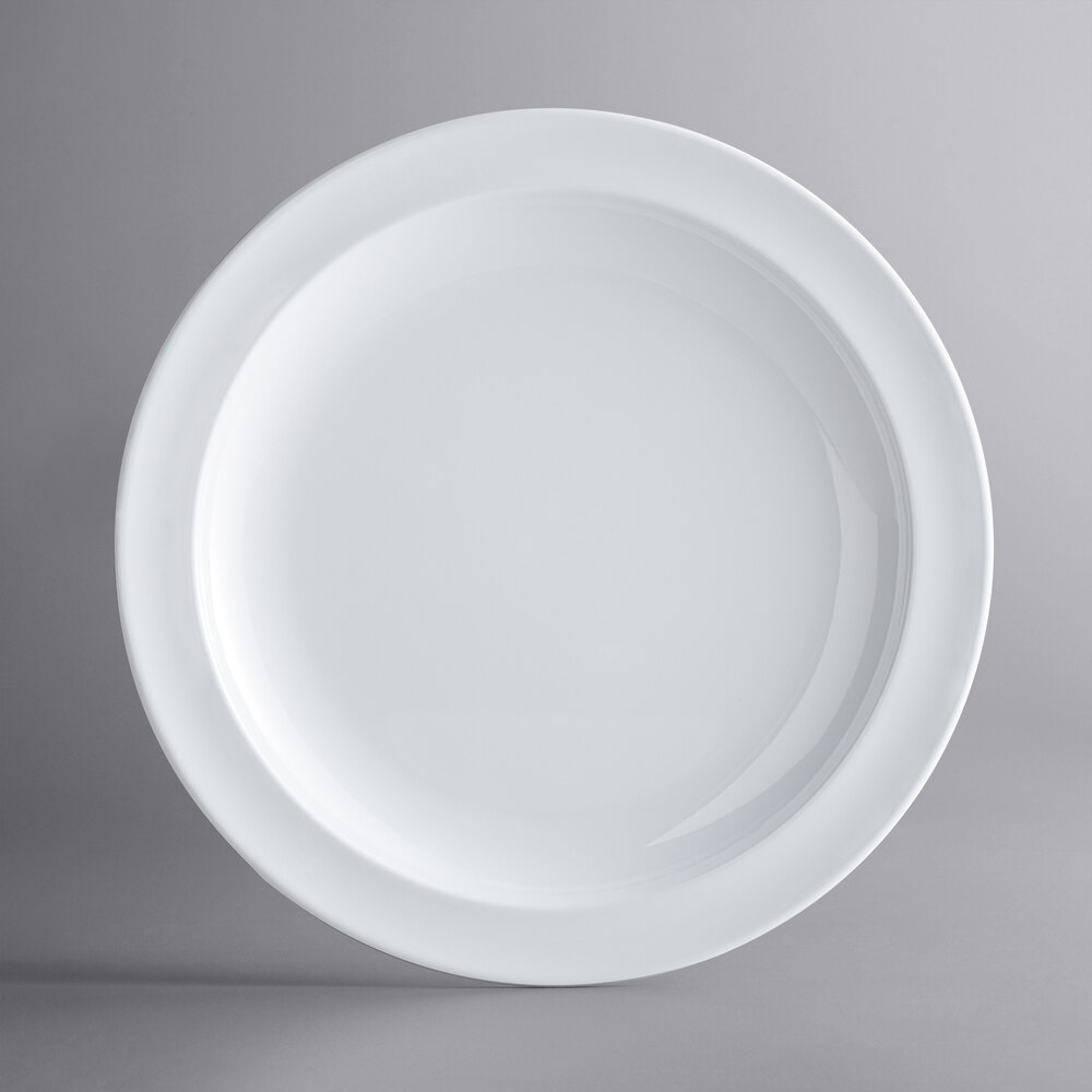 Acopa Foundations 10" White Narrow Rim Melamine Plate - Sample