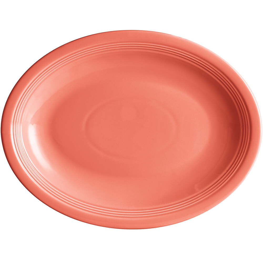 Acopa Capri 13 3/4" x 10 1/2" Coral Reef Oval Stoneware Coupe Platter - Sample