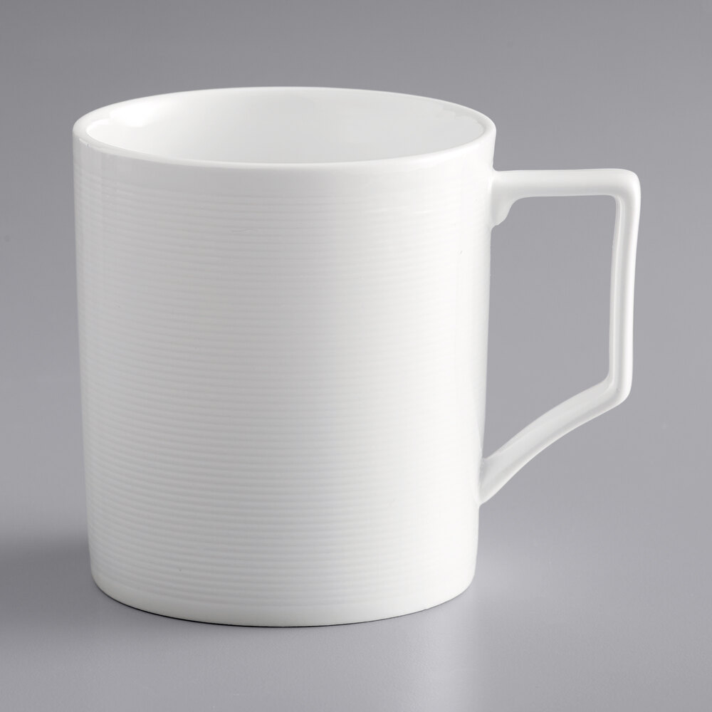 Acopa Liana 14.5 oz. Bright White Embossed Lines Porcelain Mug - Sample