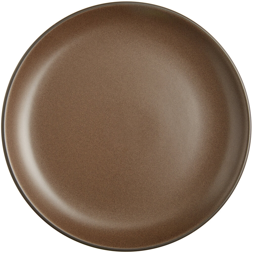 Acopa Embers 10 3/4" Hickory Brown Matte Coupe Stoneware Plate - Sample