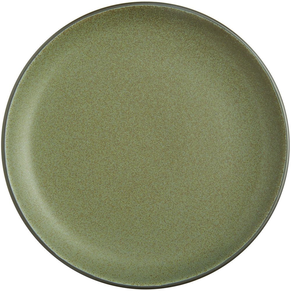Acopa Embers 10 3/4" Moss Green Matte Coupe Stoneware Plate - Sample
