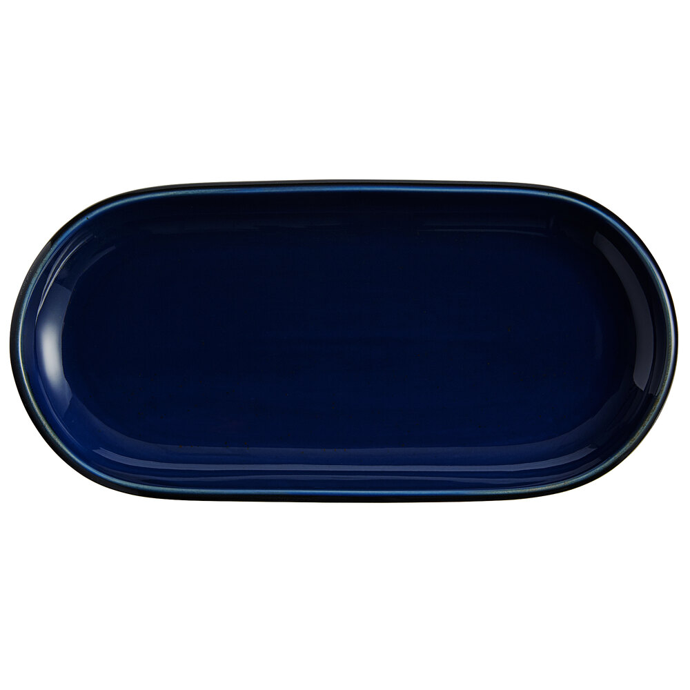 Acopa Keystone 14" x 6 3/4" Azora Blue Stoneware Oblong Coupe Platter - Sample