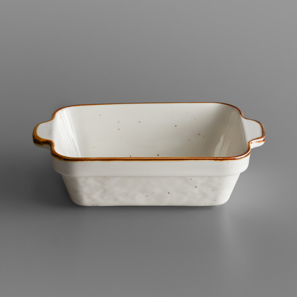 Acopa Keystone 15 oz. Vanilla Bean Stoneware Rectangular Baker / Casserole Dish - Sample