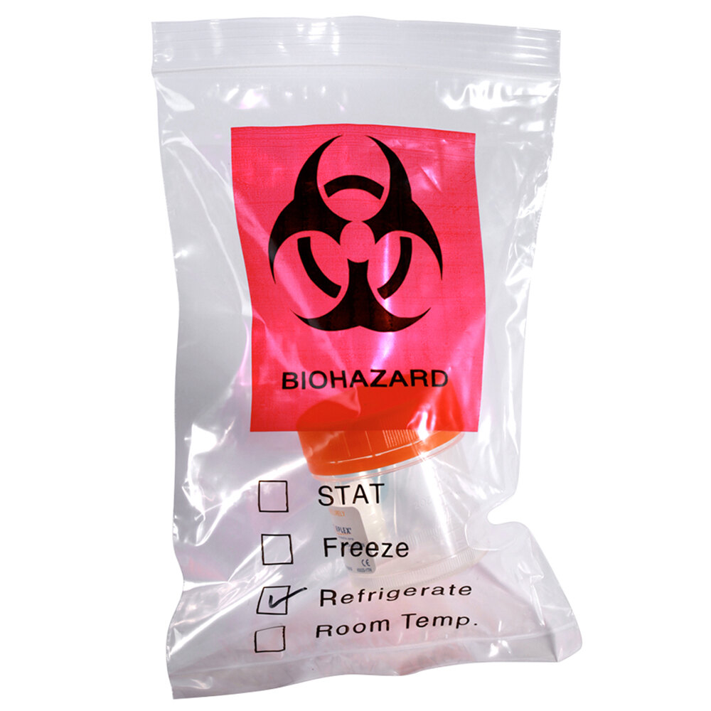 Choice 8" x 10" 2 Mil Printed Polyethylene Zip Top Biohazard Specimen Bag with Pouch - 1,000/Case