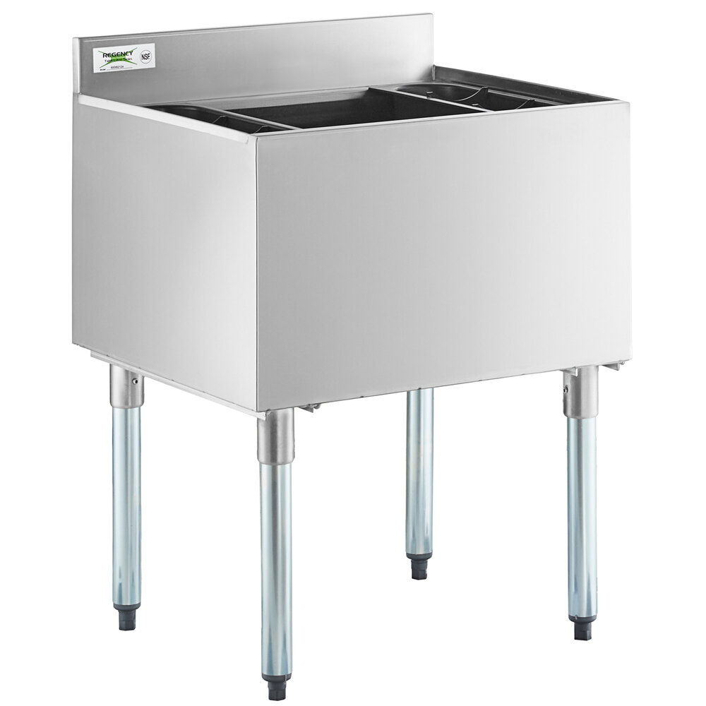 Regency 21" x 24" Stainless Steel Underbar Ice Bin with Bottle Holders