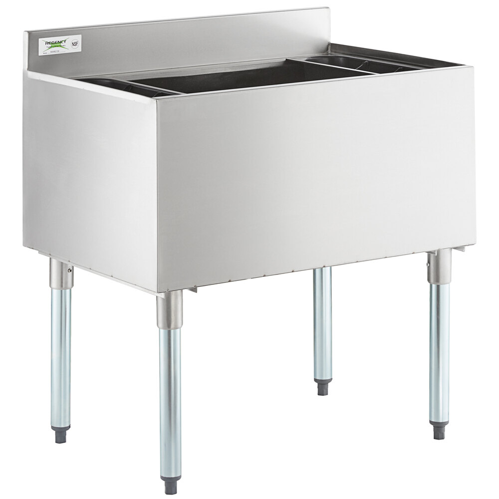 Regency 21" x 30" Stainless Steel Underbar Ice Bin with Bottle Holders