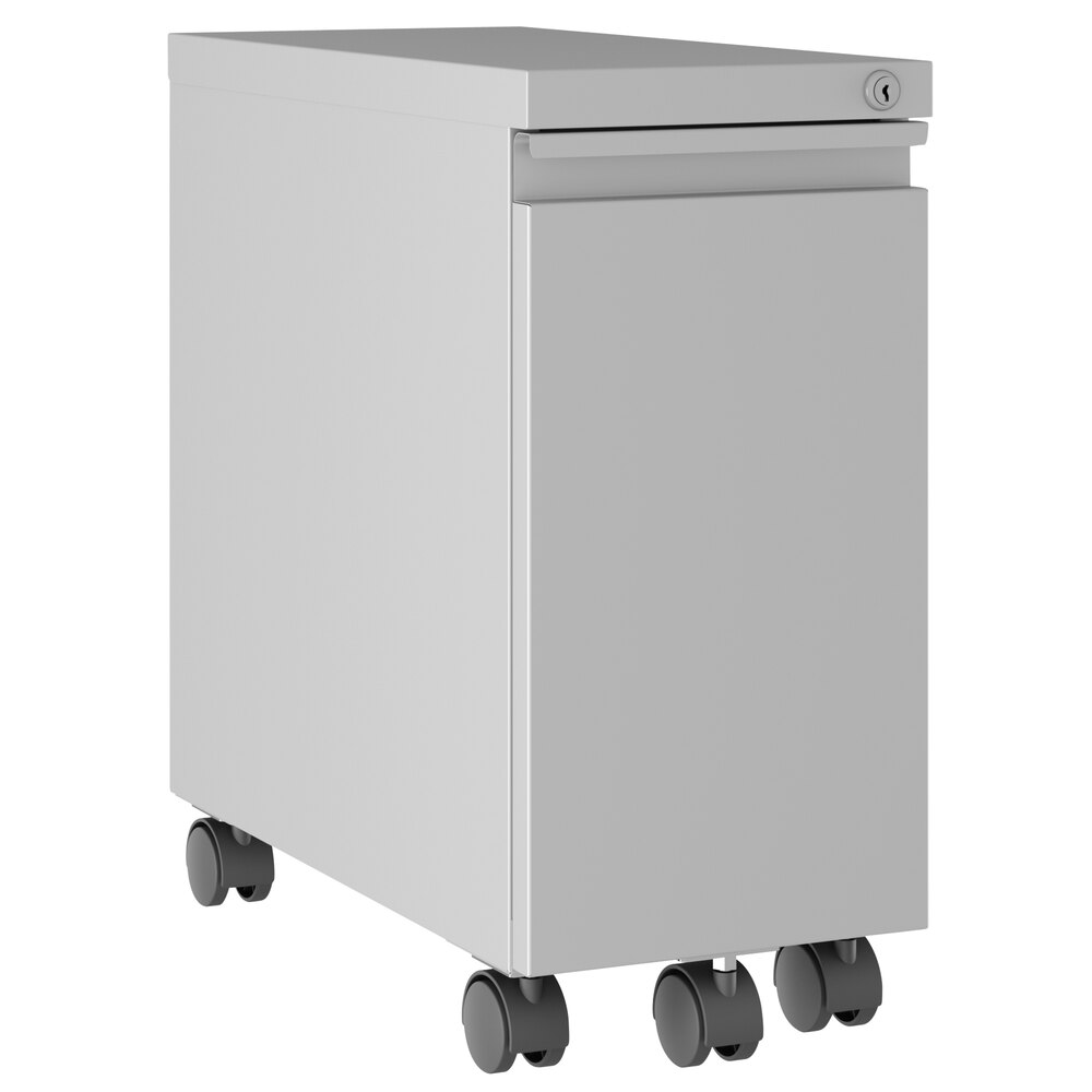 Hirsh Industries 24045 ZipPed Arctic Silver Two-Drawer Slim Mobile Pedestal File Cabinet with Hidden Drawer - 10" x 19 7/8" x 21 3/4"