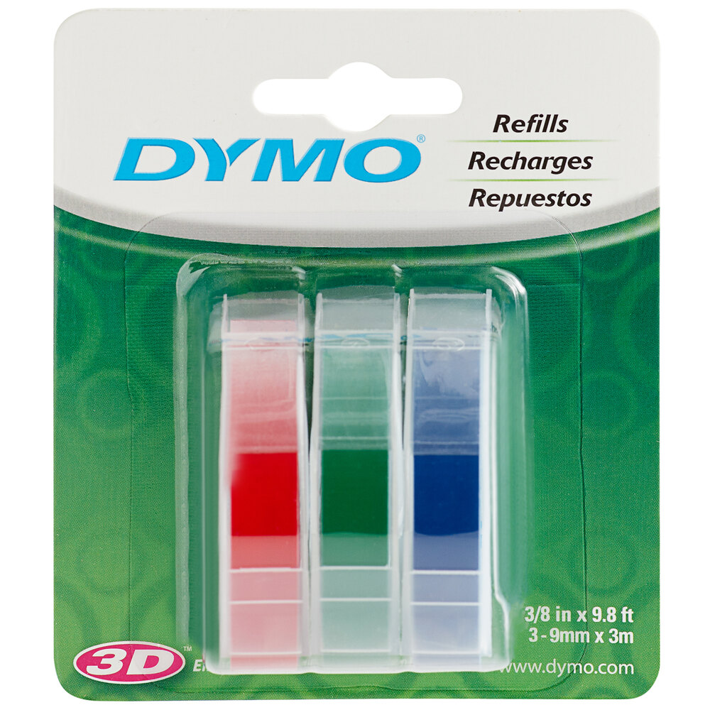 DYMO 1741671 3/8" x 9 13/16' Assorted Glossy Embosser Label Tape - 3/Pack