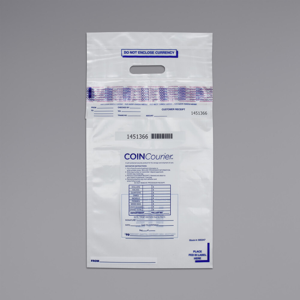 Controltek USA 585347 COINCourier Clear 12" x 25" Tamper-Evident Coin Deposit Bag - 50/Pack