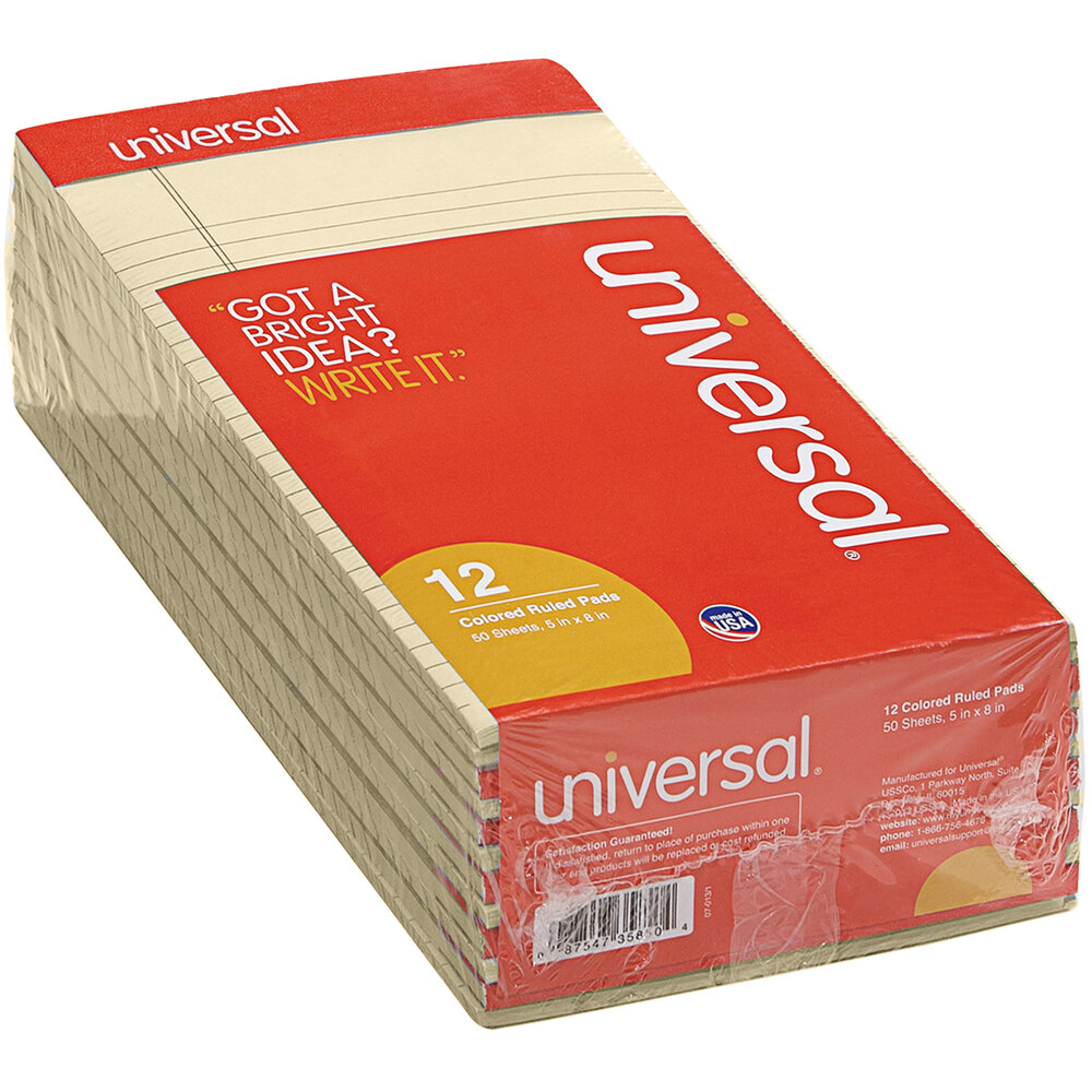 Universal UNV35852 5" x 8" Narrow Rule Ivory Perforated Note Pad  - 12/Pack