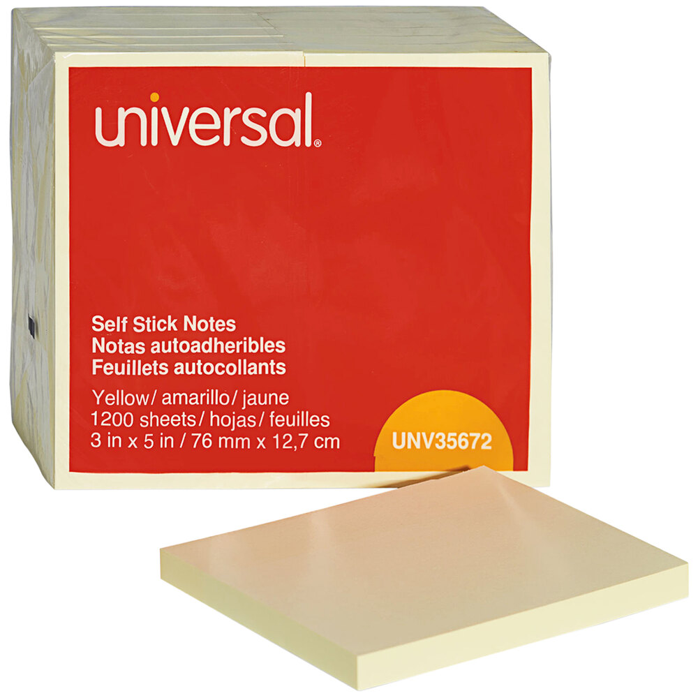 Universal UNV35672 3" x 5" Yellow Self-Stick Note - 12/Pack