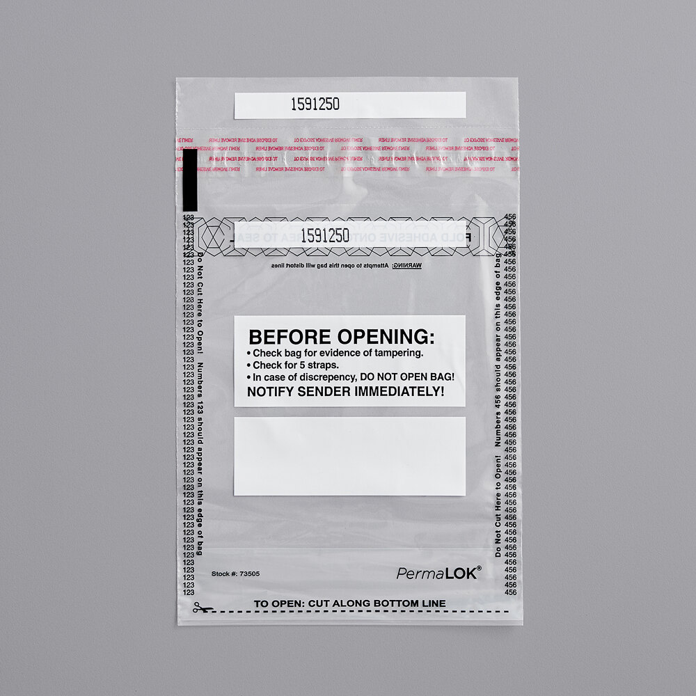 Controltek USA 585011 PermaLok 4 3/4" x 8" Tamper-Evident 500 Bill / 5 Strap Deposit Bag - 1,000/Case