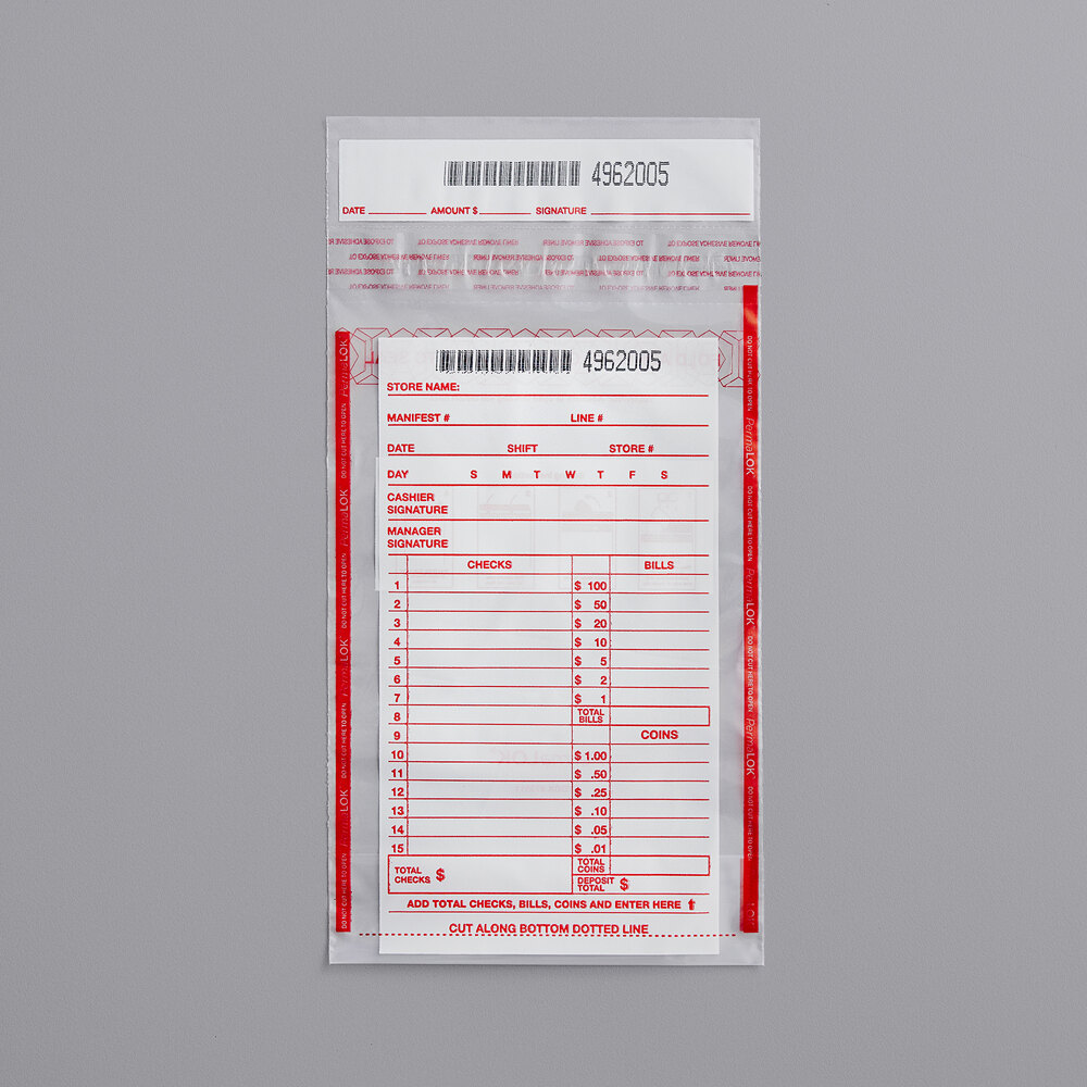 Controltek USA 585013 PermaLok 5 3/4" x 8 3/4" Tamper-Evident Till Deposit Bag - 1,000/Case
