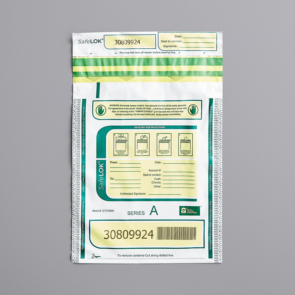 Controltek USA 585089 SafeLok White 9" x 12" Tamper-Evident Cash Deposit Bag - 100/Pack