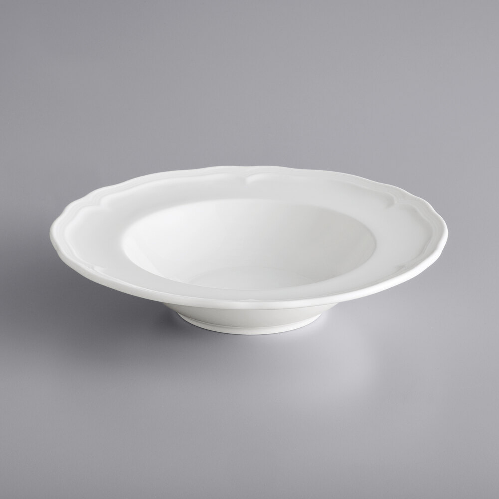 Acopa Condesa 11 oz. Pearl White Scalloped Wide Rim Porcelain Bowl - Sample