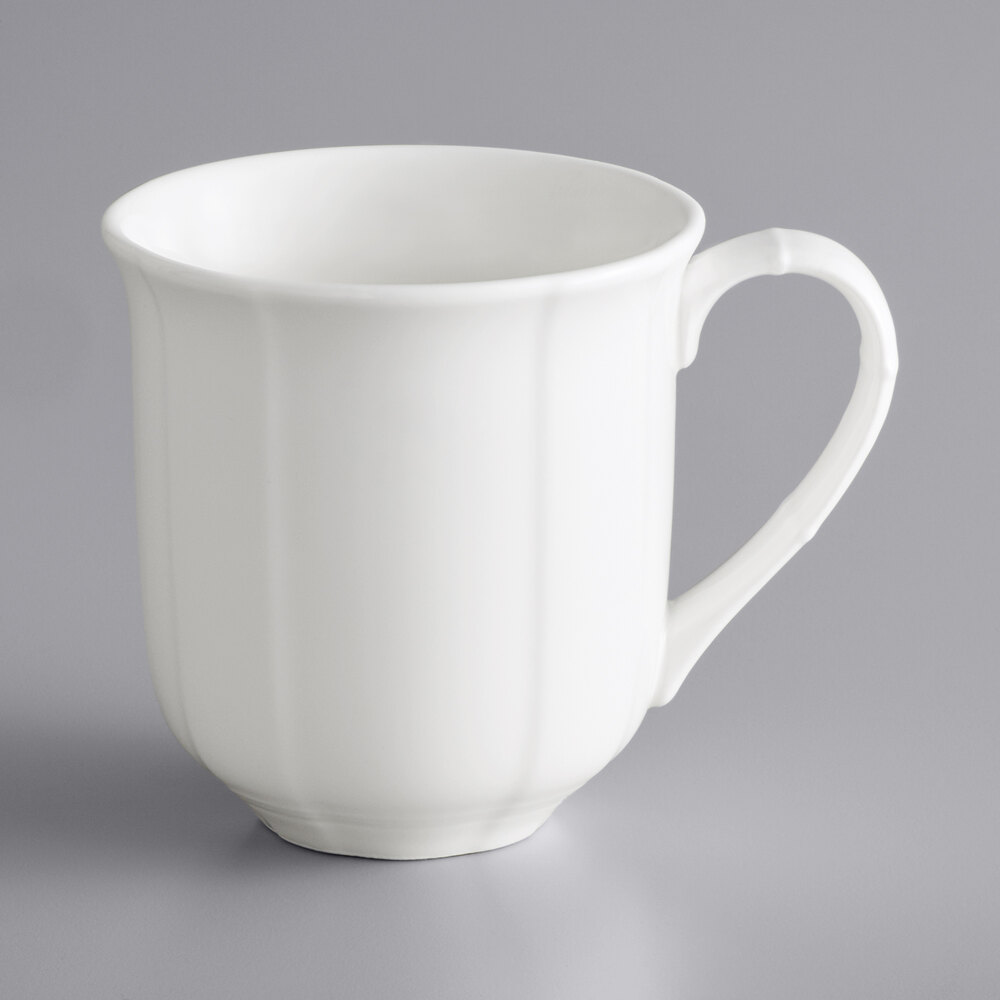 Acopa Condesa 12 oz. Pearl White Scalloped Porcelain Mug - Sample
