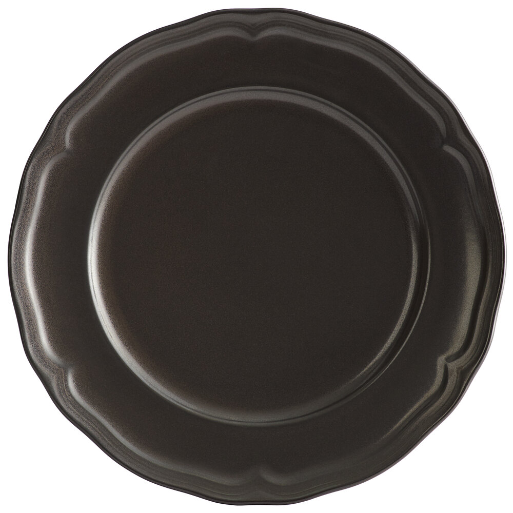 Acopa Condesa 10 1/2" Matte Finish Armor Gray Scalloped Wide Rim Porcelain Plate - Sample