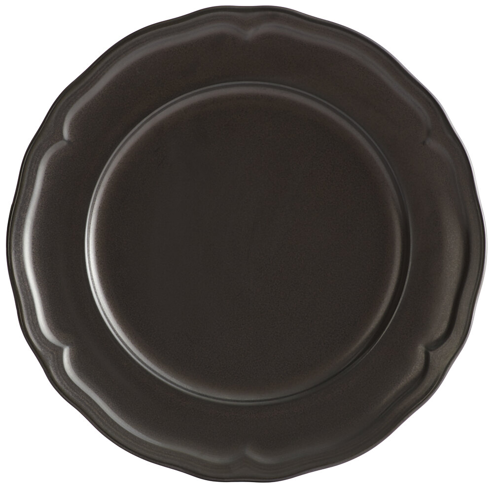 Acopa Condesa 12" Matte Finish Armor Gray Scalloped Wide Rim Porcelain Plate - Sample