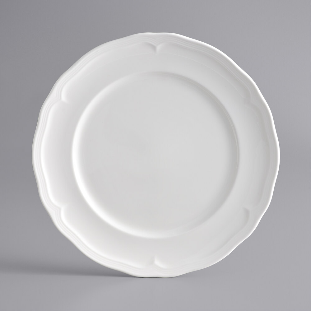 Acopa Condesa 12" Pearl White Scalloped Wide Rim Porcelain Plate - Sample