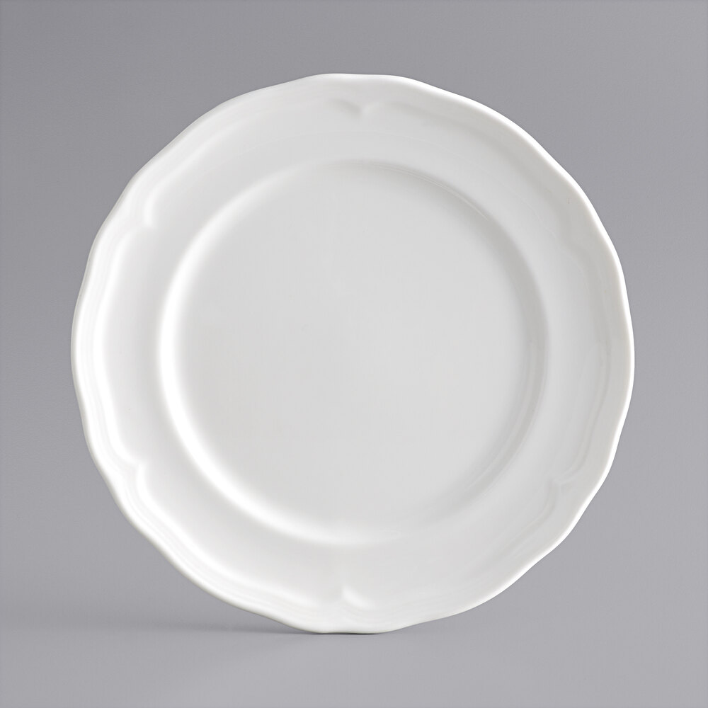 Acopa Condesa 6 1/2" Pearl White Scalloped Wide Rim Porcelain Plate - Sample