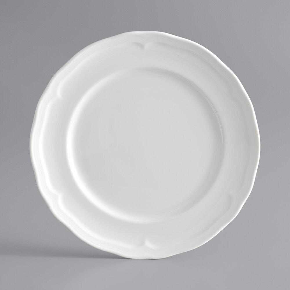 Acopa Condesa 8" Pearl White Scalloped Wide Rim Porcelain Plate - Sample