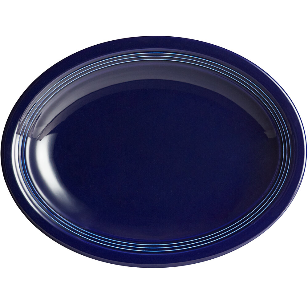 Acopa Capri 11 1/2" x 8 3/4" Deep Sea Cobalt Oval Stoneware Coupe Platter - Sample
