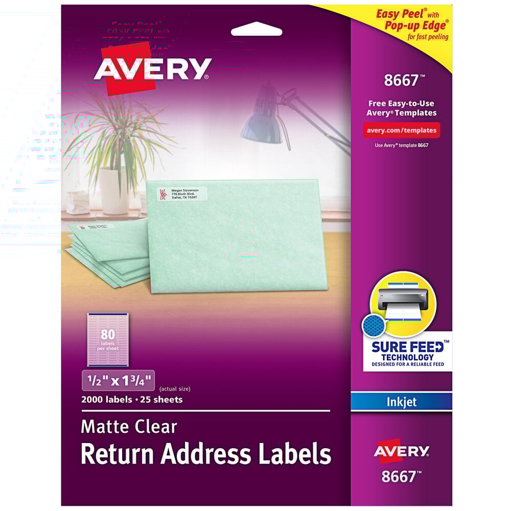 Avery® 08667 Easy Peel 1/2" x 1 3/4" Matte Clear Return Address Labels - 2,000/Pack