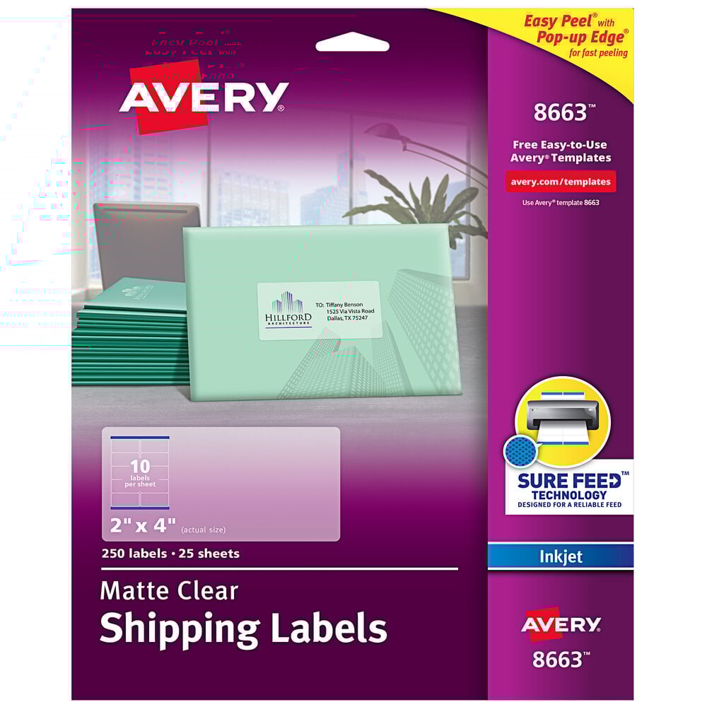 Avery® 08663 Easy Peel 2" x 4" Matte Clear Address Labels - 250/Pack