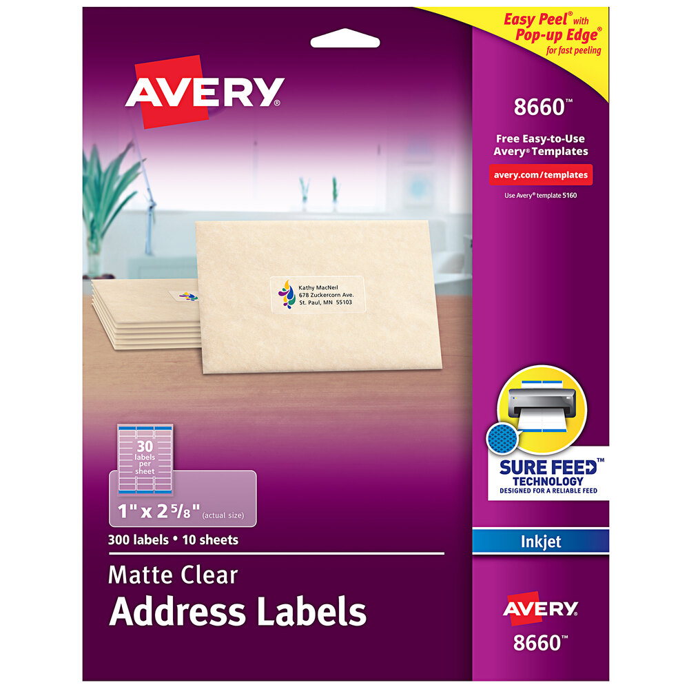Avery® 08660 Easy Peel 1" x 2 5/8" Matte Clear Address Labels - 750/Pack