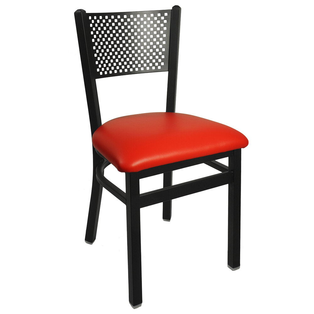 BFM Seating Polk Sand Black Steel Side Chair with 2" American Beauty Red Vinyl Seat